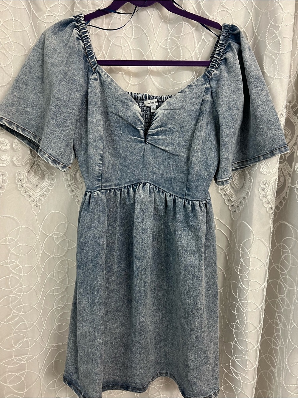 white birch Light Wash Denim-Effect Mini Dress Brand New
